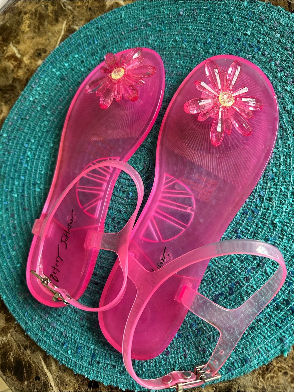 Betsey Johnson Pink Jelly Floral Toe-Strap Sandals
